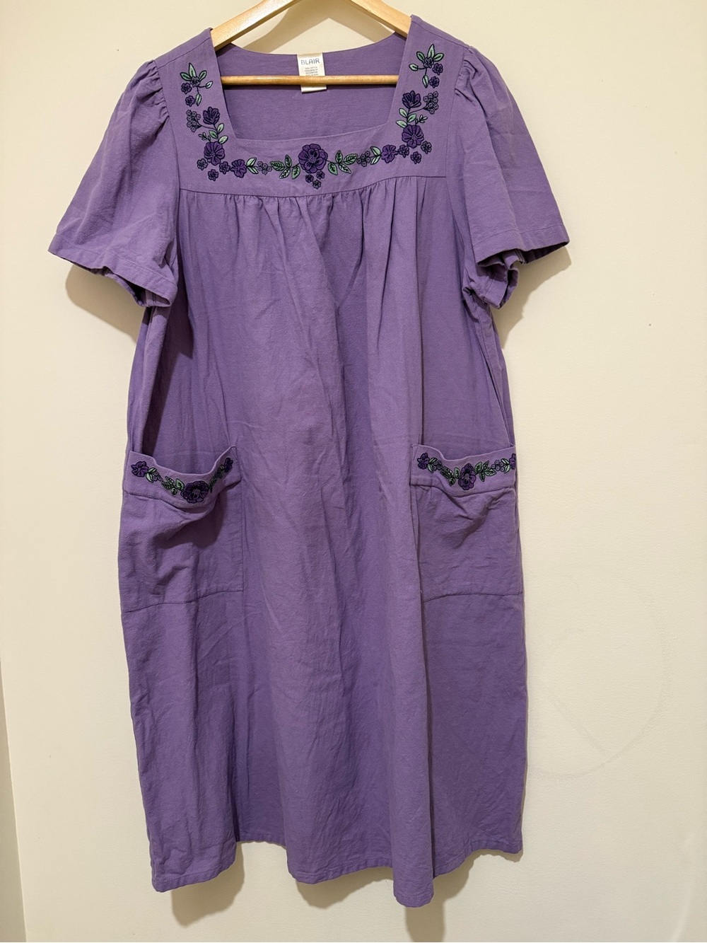 Vintage Blair Purple Embroidered Square-Neck Midi Dress
